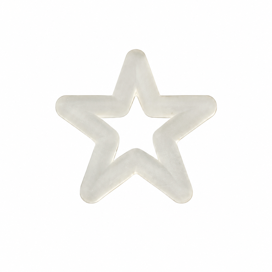 A translucent white star-shaped acrylic or plastic piece, likely a tassel charm or decorative accessory, centered on a solid white background.