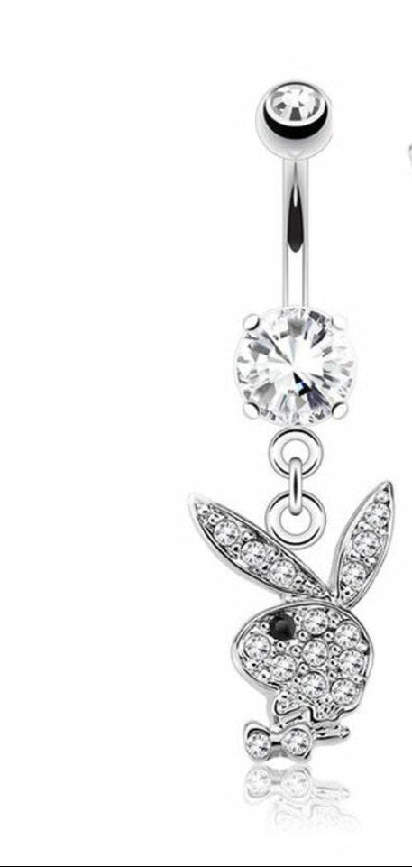 Silver Bedazzle Bunny Belly Dangle