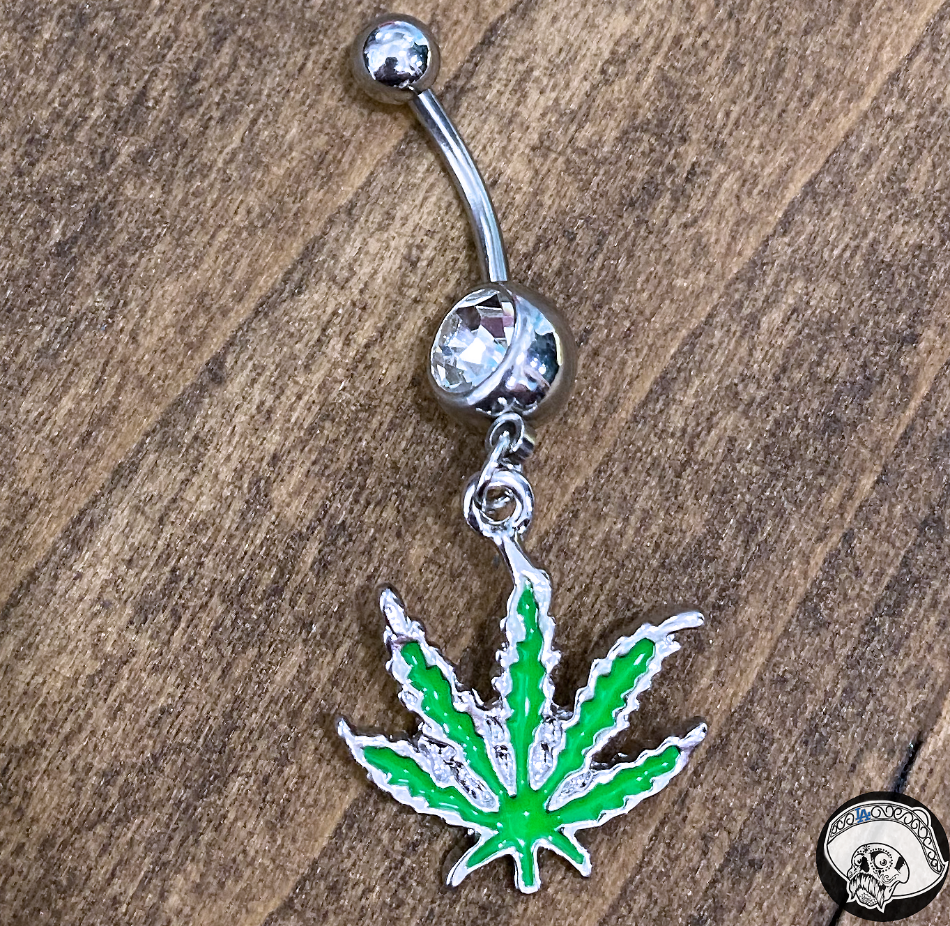 CBD Leaf CZ Gem Dangle Belly Ring
