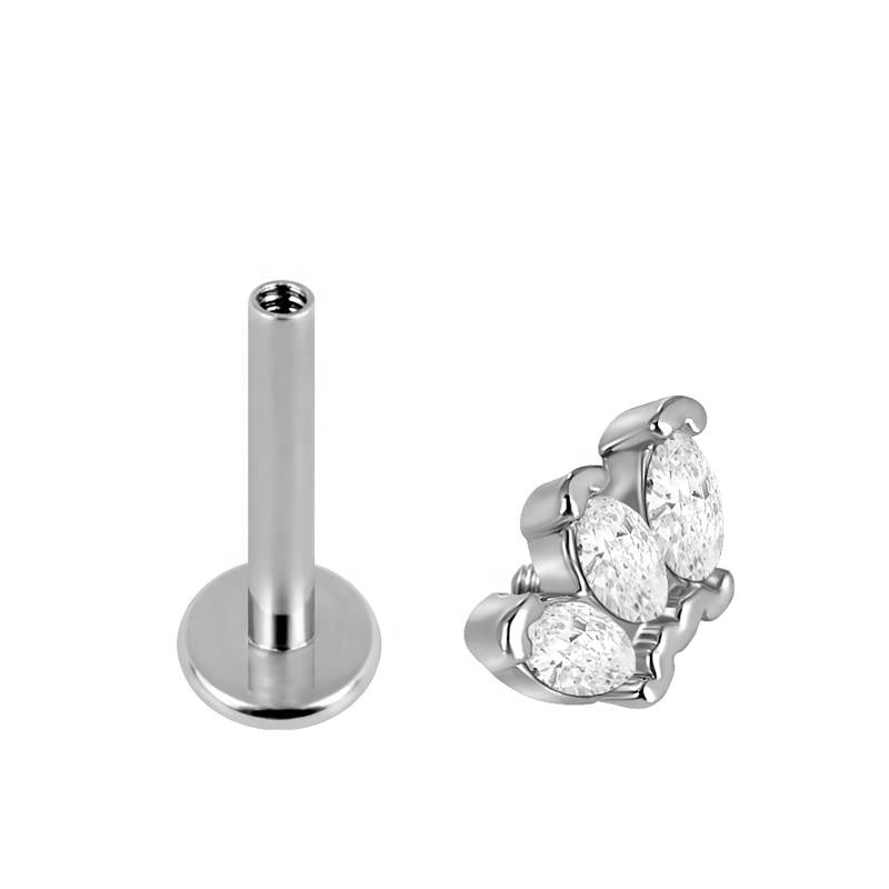 Triple Oval CZ Gems Internally Threaded Flat Back Tragus