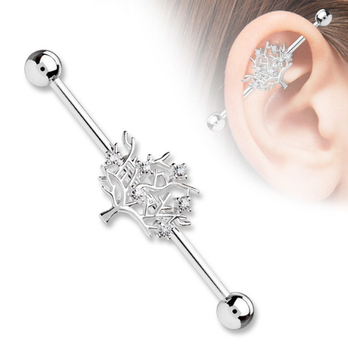 CZ Gem Tree of Life Industrial Barbell