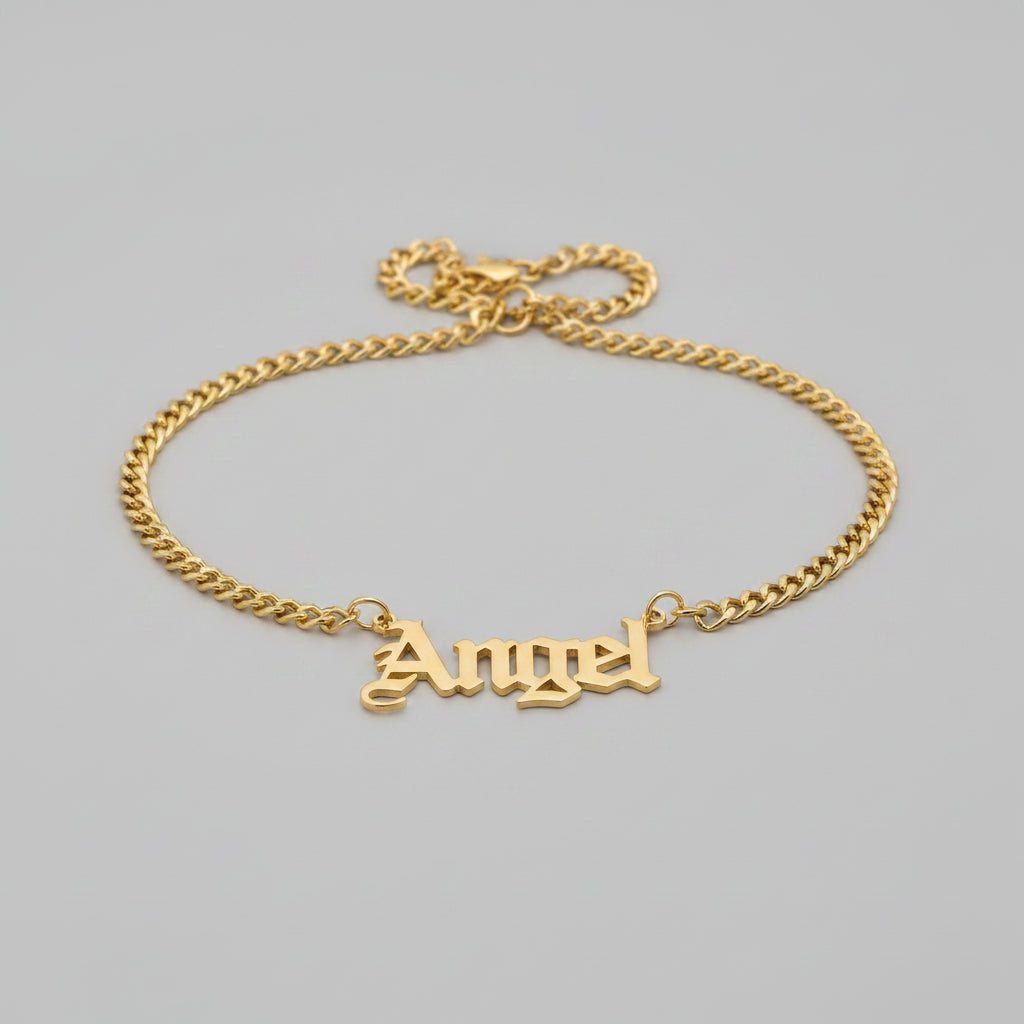 Old English Angel Gold Plated Cuban Chain Link Necklace