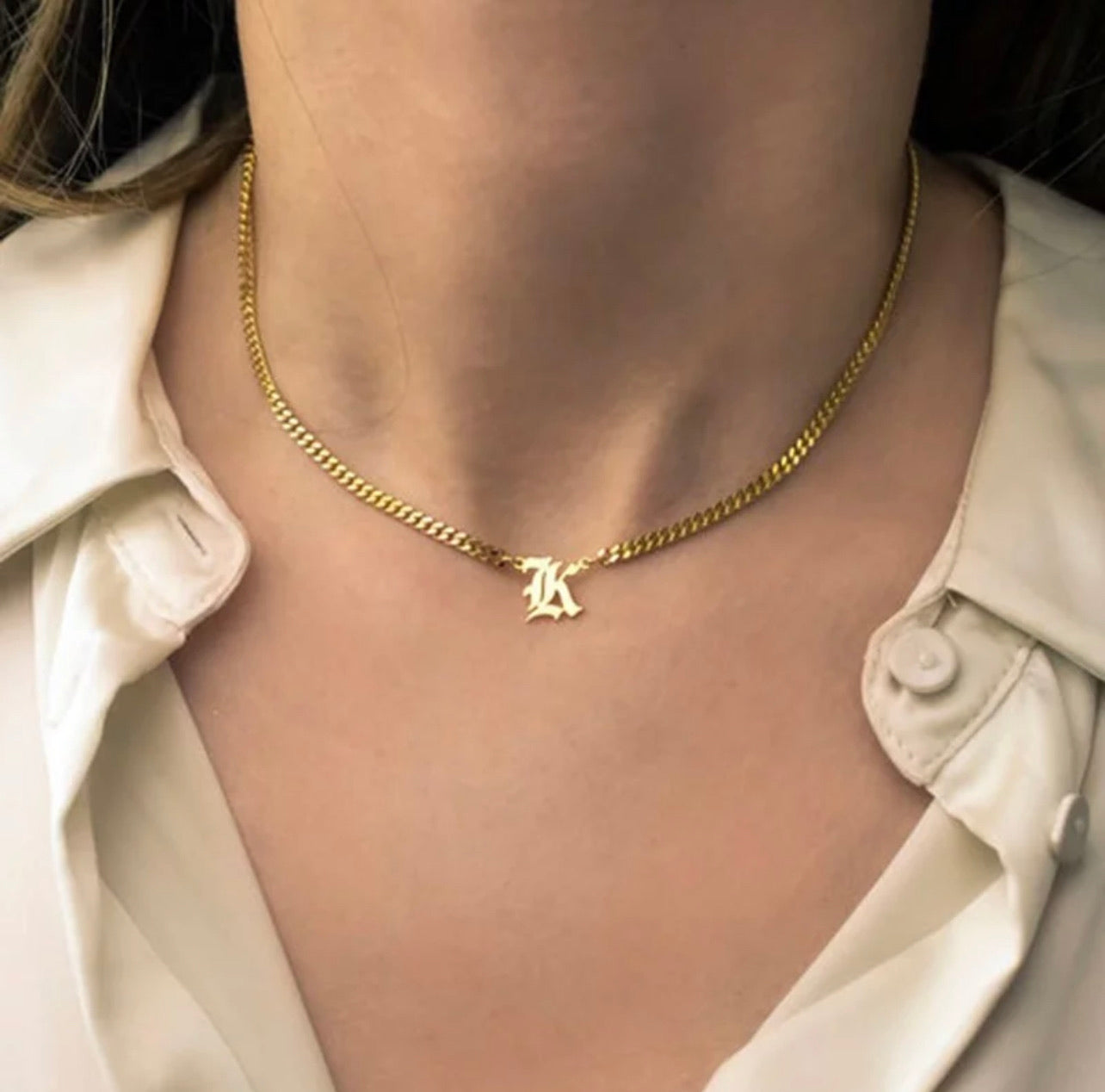 Old English Letter Gold Plated Cuban Chain Link Necklace