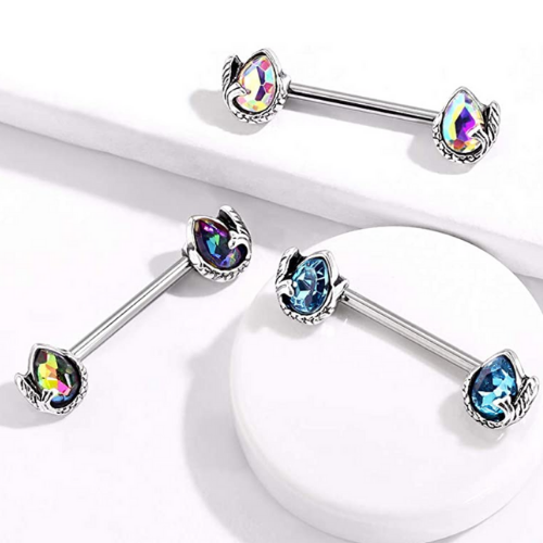 Pair Mermaid Tail Wrapped Pear Shaped CZ Gem Nipple Rings