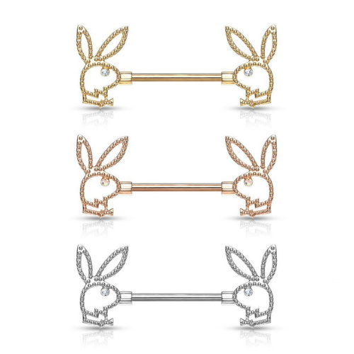 Bunny with CZ Eye and Beaded Edges Nipple Rings