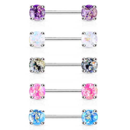 Pair Lava Glitter Front Facing Prong Set Nipple Rings