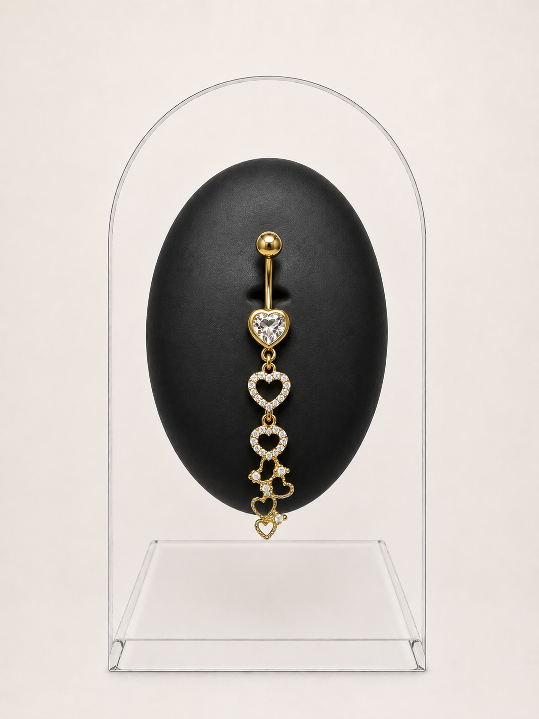 Gold Stacked Heart Dangle Belly Piercing