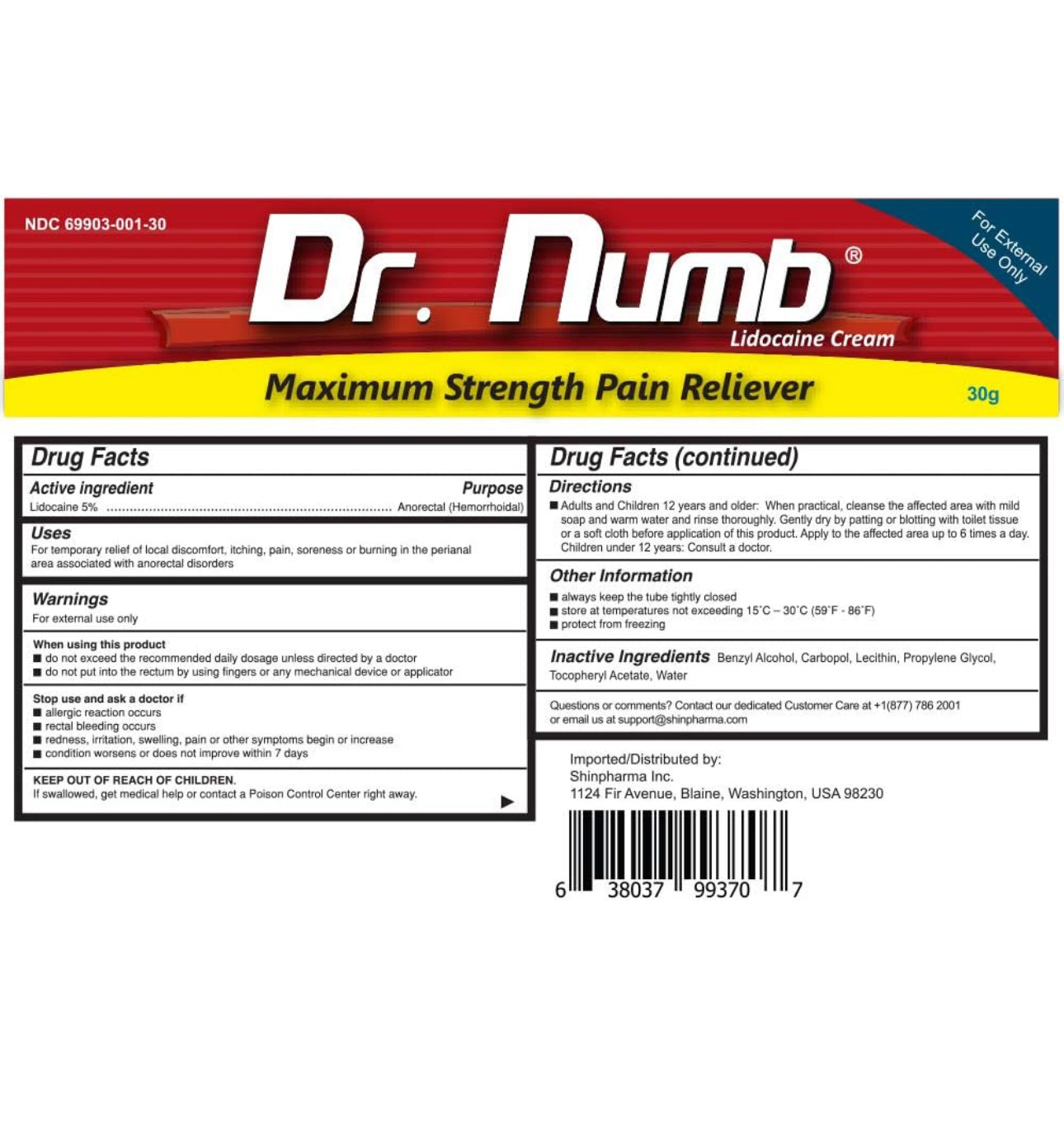 Dr. Numb 5% Lidocaine Numbing Cream