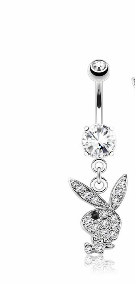 Silver Bedazzle Bunny Belly Dangle