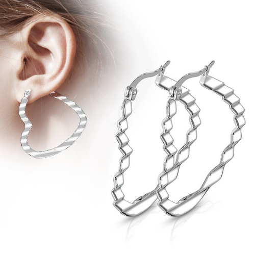 Pair of Wave Pattern Heart Steel Hoop Earrings