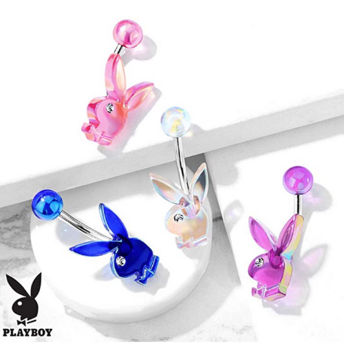 AB Effect Acrylic Playboy Bunny with Clear Gem Eye Belly Ring