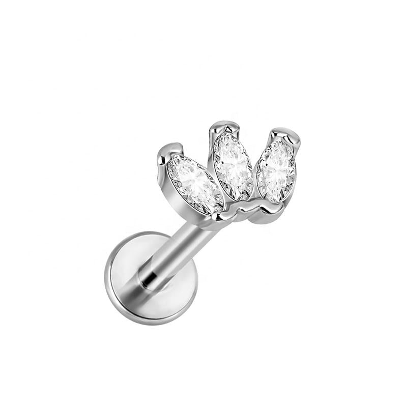Triple Oval CZ Gems Internally Threaded Flat Back Tragus
