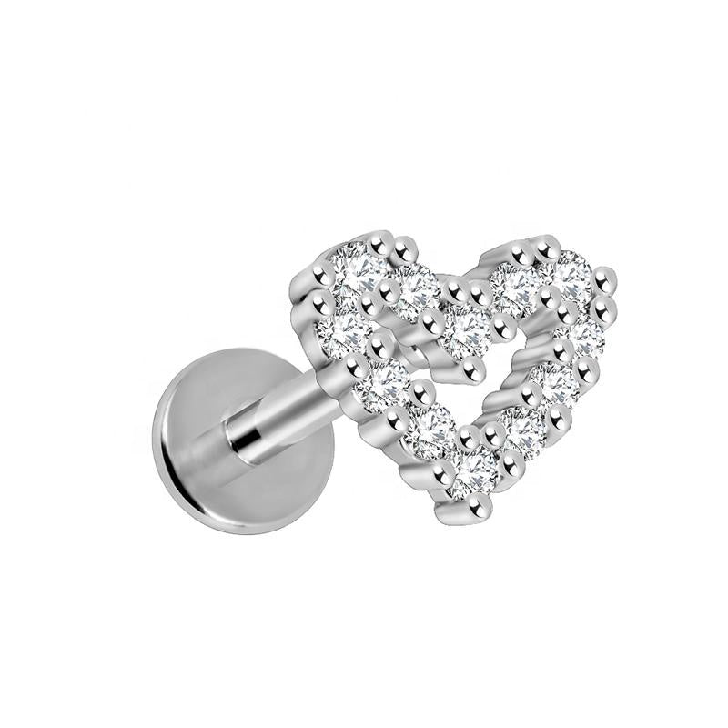 CZ Hollow Heart Internally Threaded Flat Back Tragus