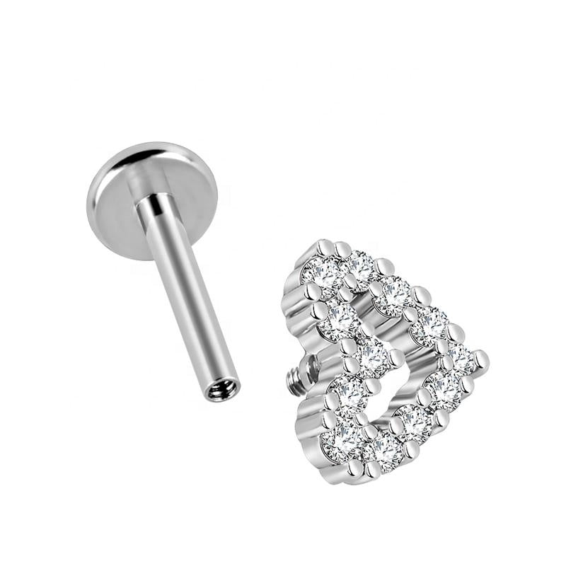 CZ Hollow Heart Internally Threaded Flat Back Tragus