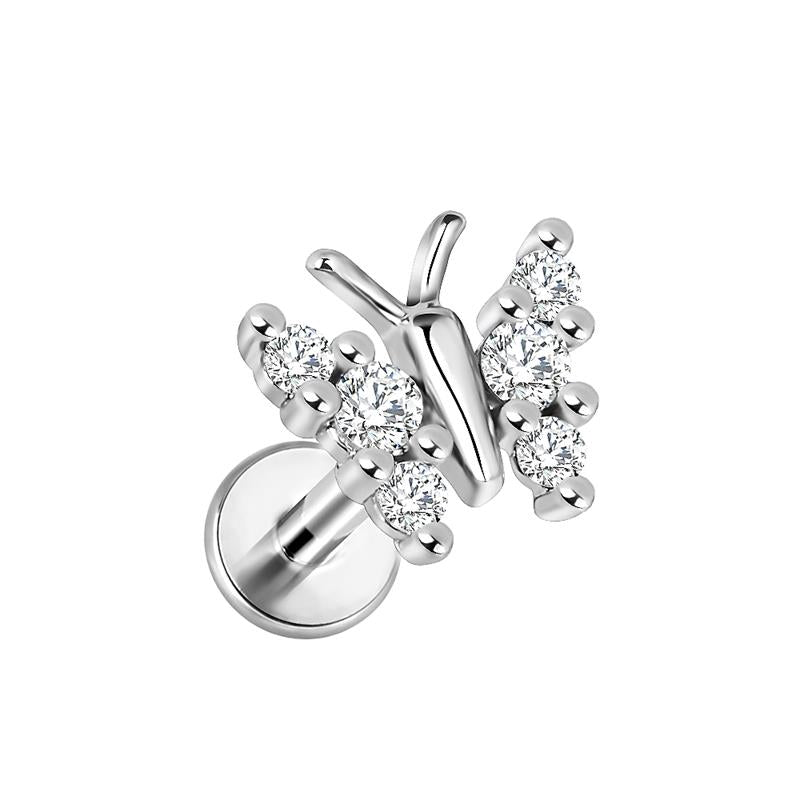 CZ Gemmed Butterfly Internally Threaded Flat Back Tragus