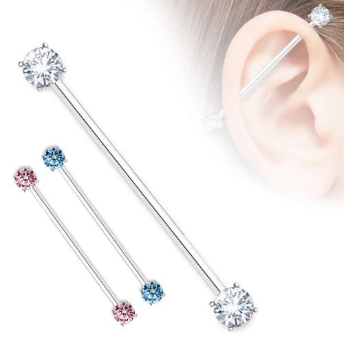 Round CZ Prong Set Ends Industrial Barbell