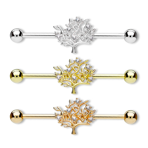 CZ Gem Tree of Life Industrial Barbell