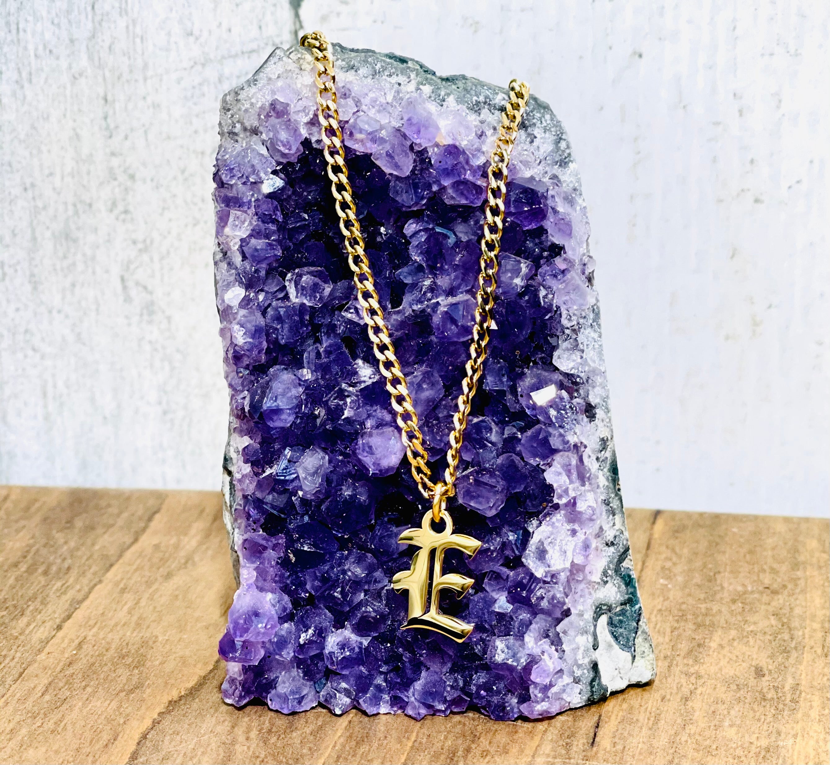 Old English Letter Charms Gold Plated Cuban Chain Necklace