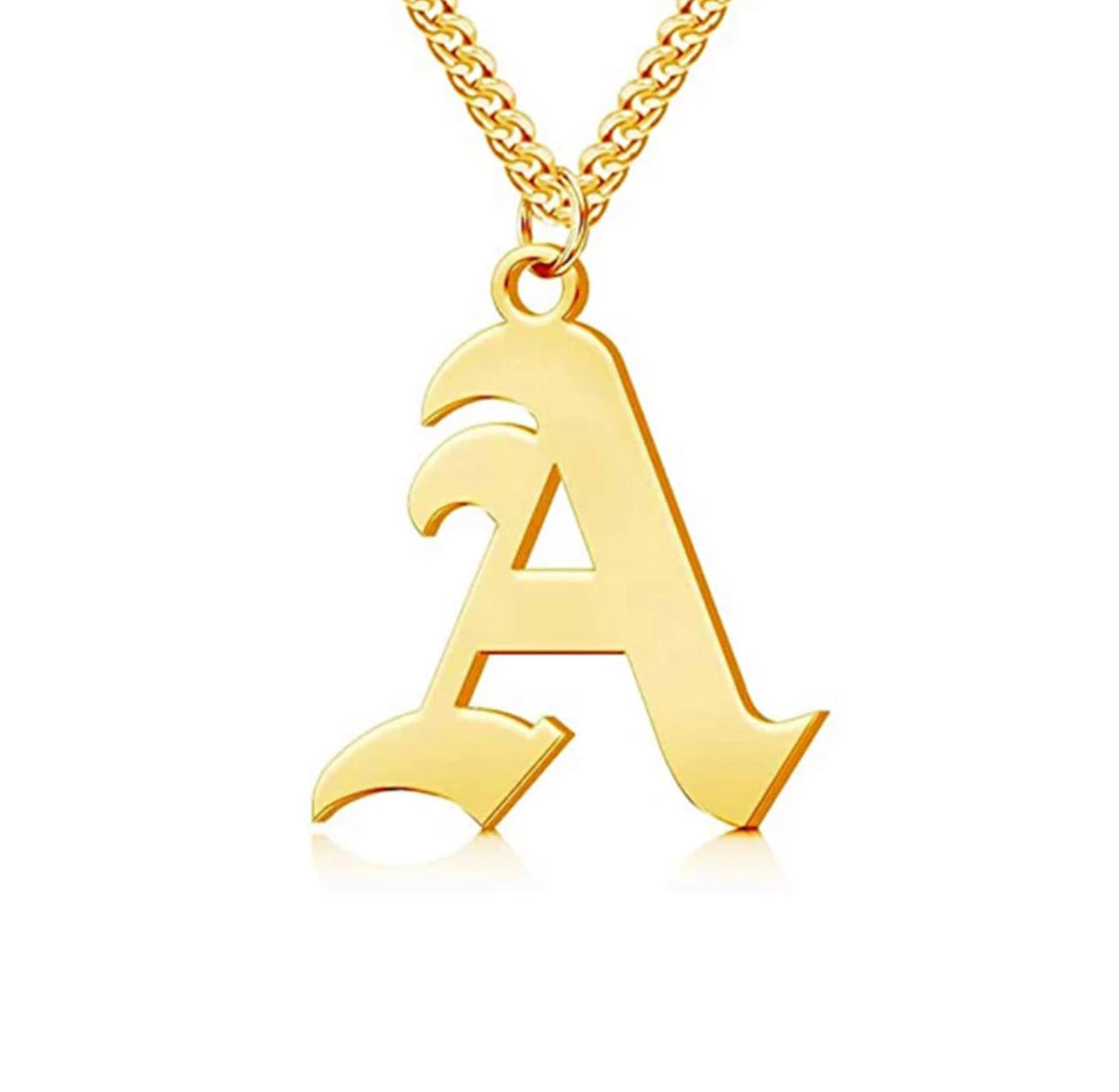 Old English Letter Charms Gold Plated Cuban Chain Necklace