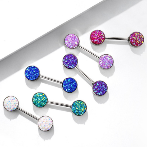 Pair Druzy Stone Nipple Rings