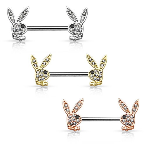 Pair Crystal Paved  Bunny Nipple Barbell