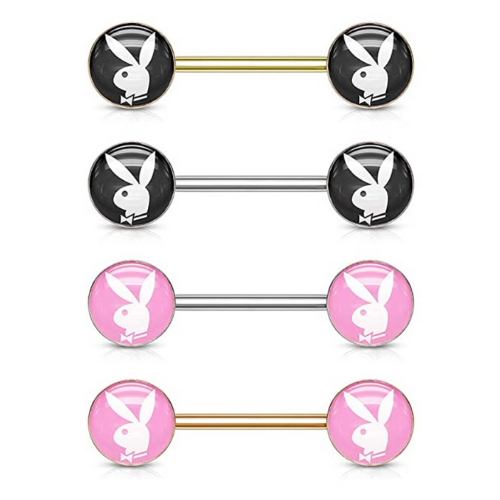 Pair Playboy Bunny Inlaid Nipple Rings