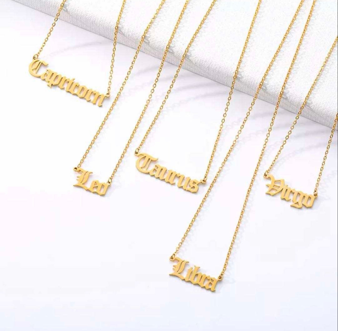 Gold Plated Old English Zodiac Sign Cable Link Necklace
