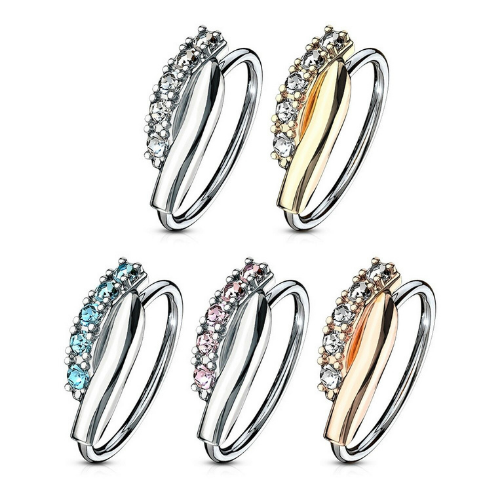 CZ Paved Twisted Bar Nose Hoop Ring
