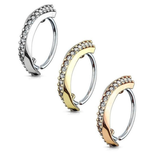 Half Circle Lined Micro CZ  Bendable Nose Hoop