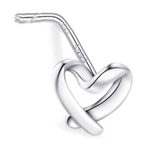 Heart Sterling Silver L Bend Nose Stud